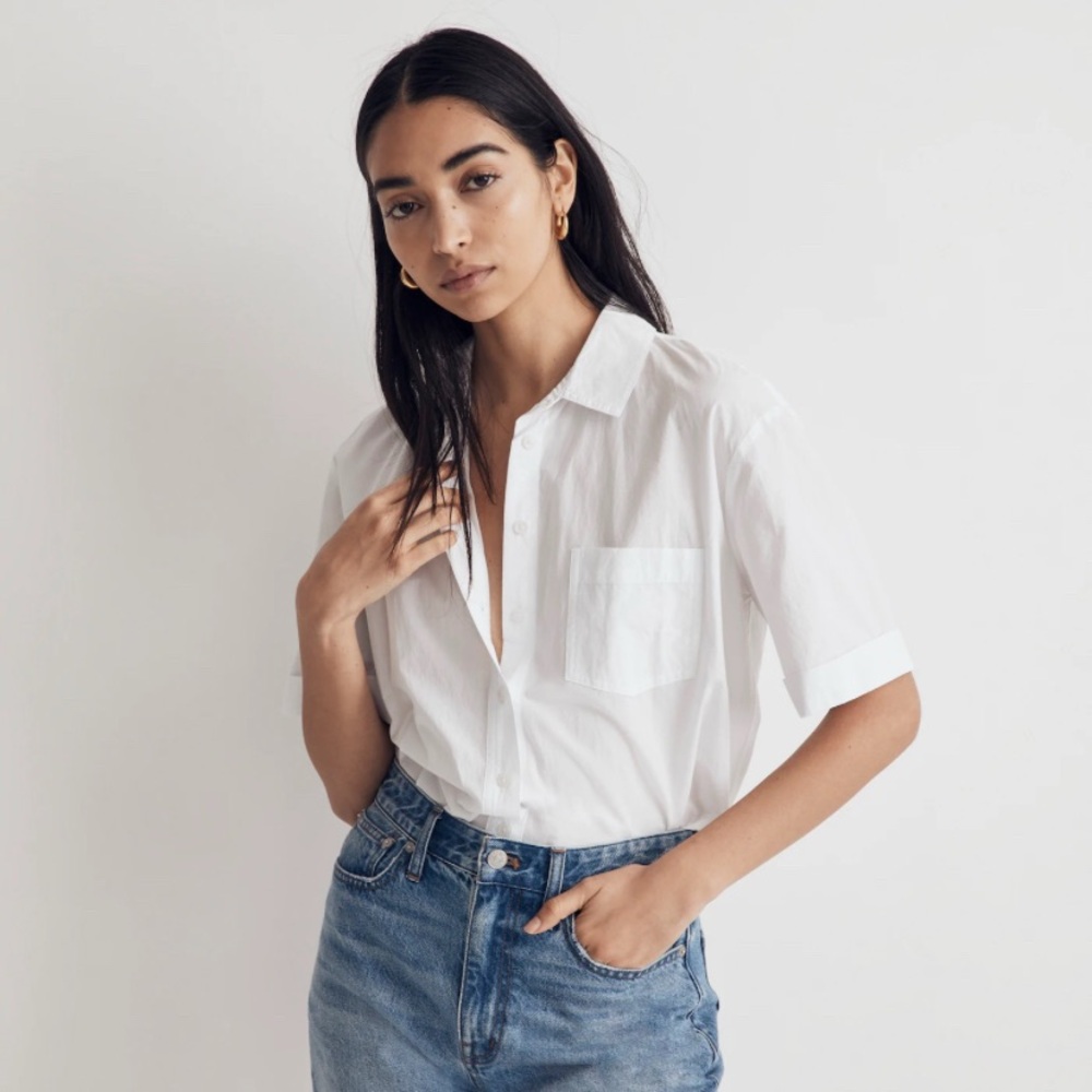 Madewell Signature Poplin Short-Sleeve Button-Down Shirt - size Large
